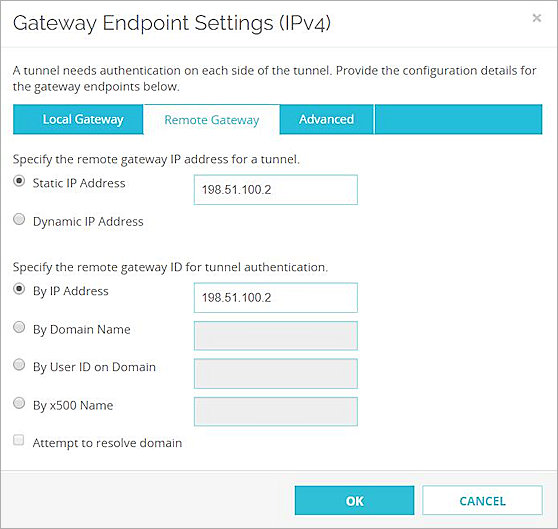 Screenshot of the remote gateway settings